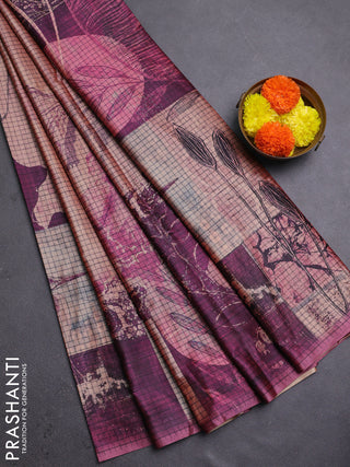 Peach & Purple Printed Silk - Leaf Prints