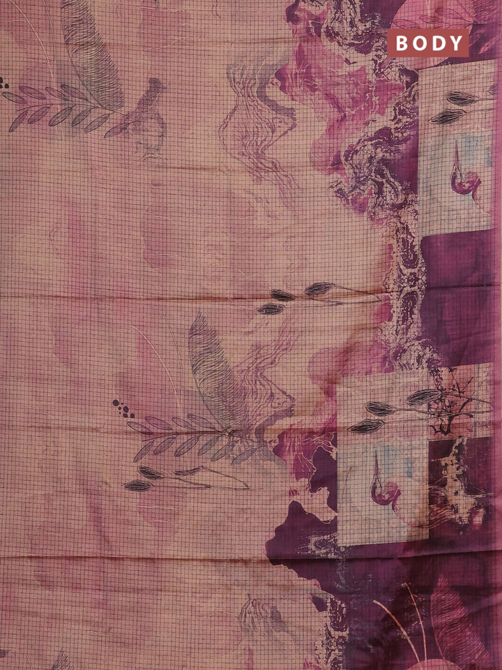 Peach & Purple Printed Silk - Leaf Prints
