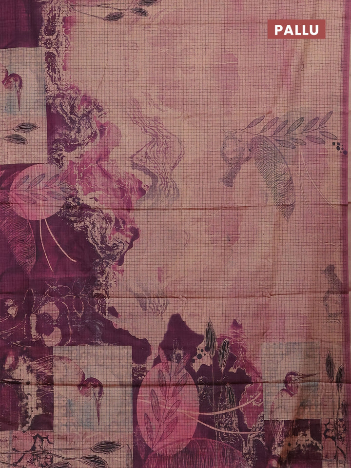 Peach & Purple Printed Silk - Leaf Prints