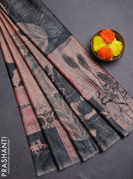 Peach & Grey Printed Silk - Leaf Prints
