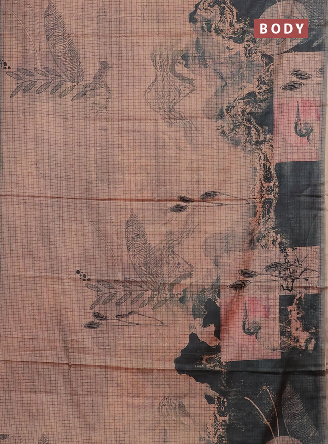 Peach & Grey Printed Silk - Leaf Prints