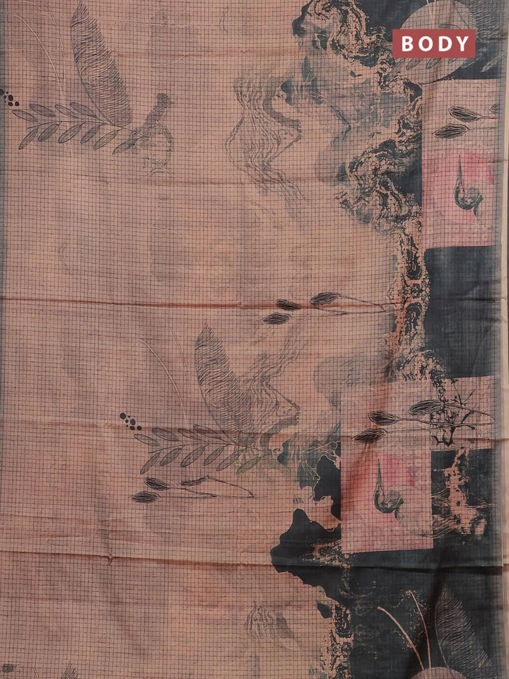 Peach & Grey Printed Silk - Leaf Prints