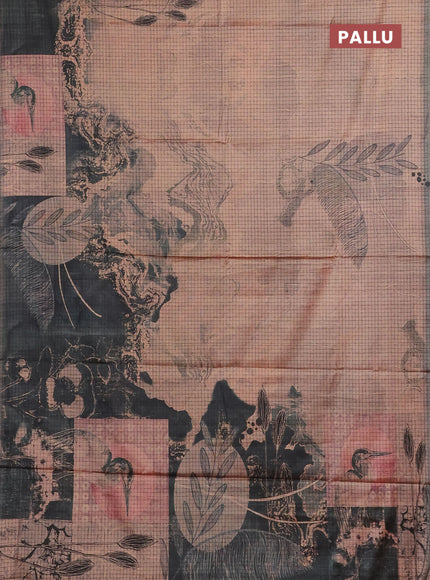 Peach & Grey Printed Silk - Leaf Prints