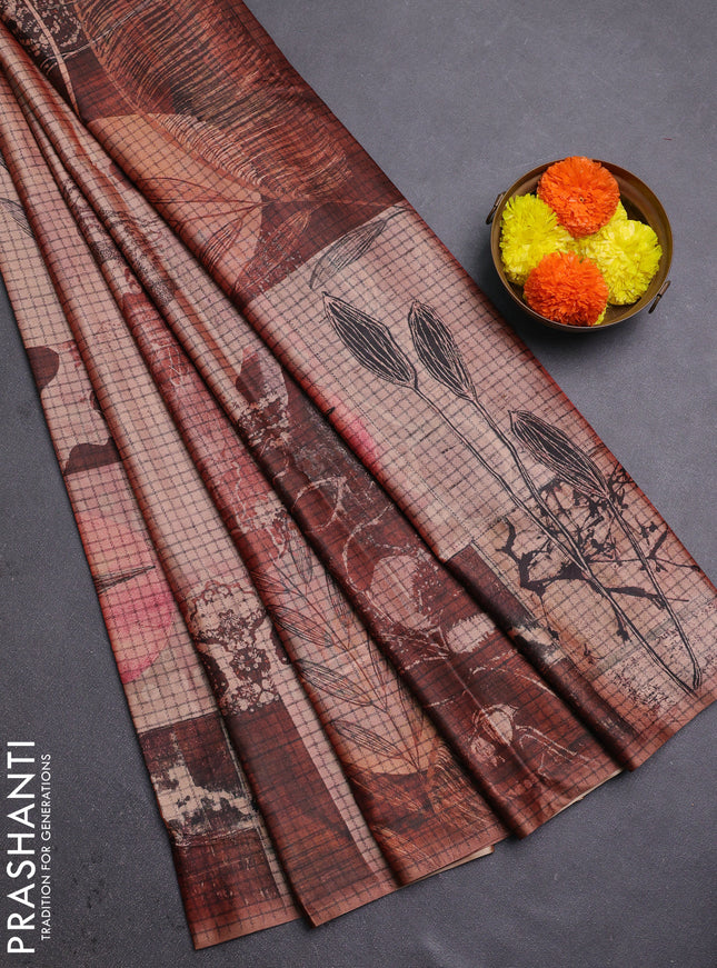 Peach & Rust Printed Silk - Leaf Prints