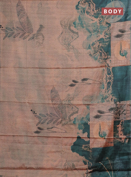 Peach & Peacock Green Printed Silk - Leaf Prints