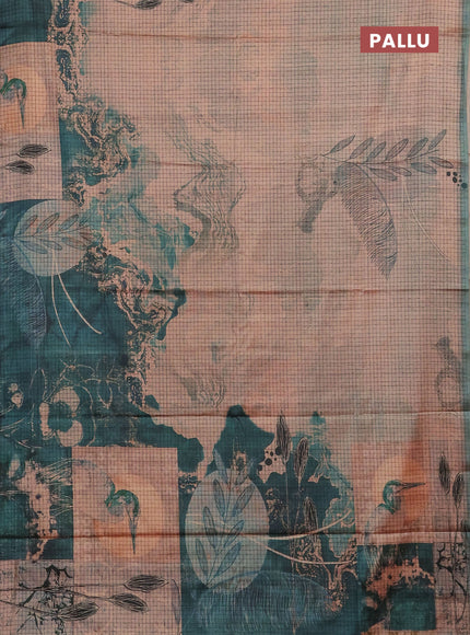 Peach & Peacock Green Printed Silk - Leaf Prints