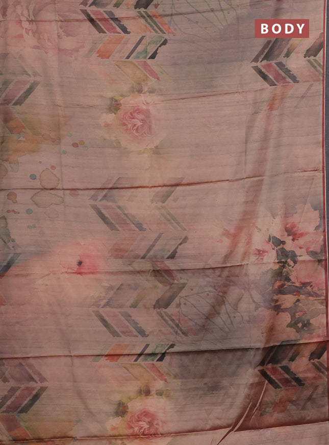 Peach & Maroon Printed Silk - Floral Prints