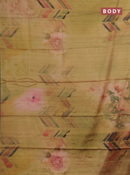 Elaichi Green & Grey Printed Silk - Floral Prints