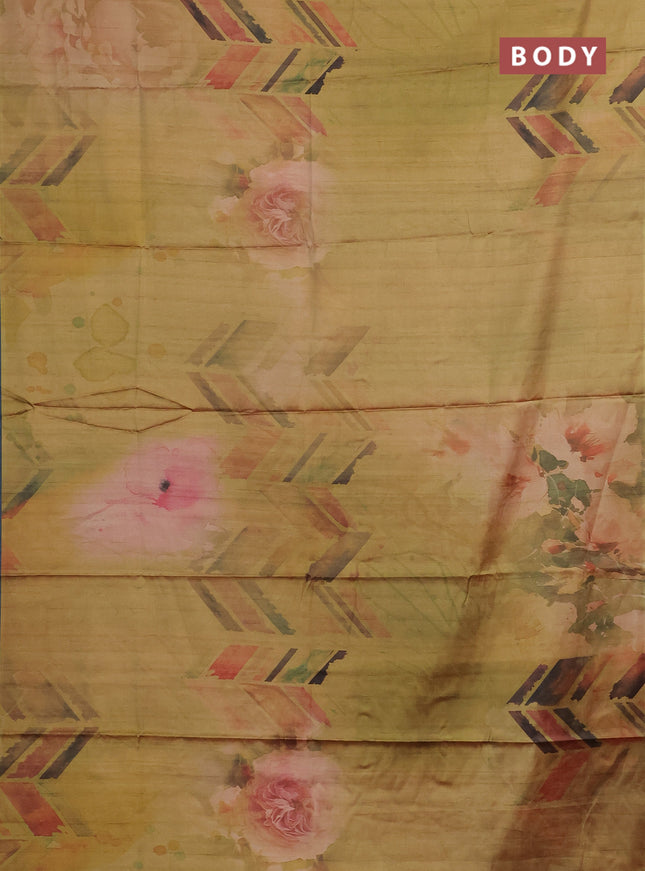 Elaichi Green & Grey Printed Silk - Floral Prints