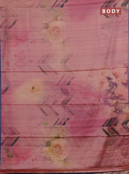 Pink & Navy Blue Printed Silk - Floral Prints
