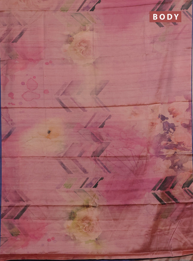 Pink & Navy Blue Printed Silk - Floral Prints