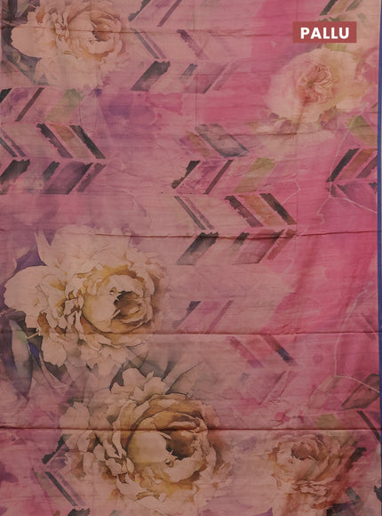 Pink & Navy Blue Printed Silk - Floral Prints