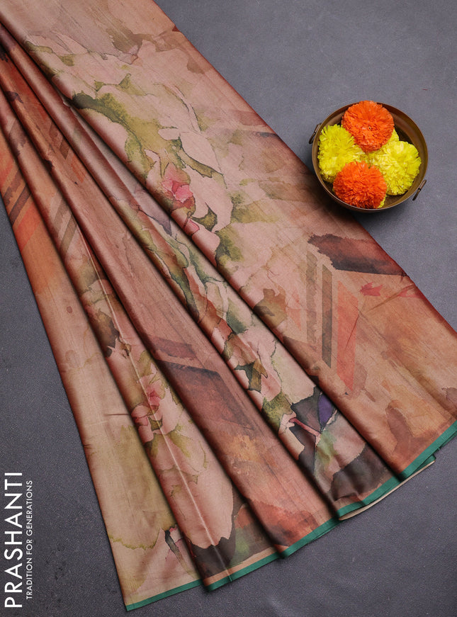 Orange & Green Printed Silk - Floral Prints