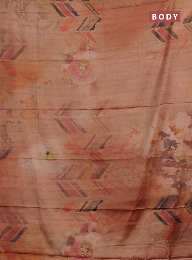Orange & Green Printed Silk - Floral Prints