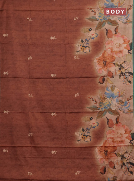 Brown & Green Printed Silk - Floral Prints