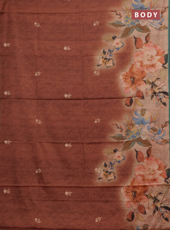 Brown & Green Printed Silk - Floral Prints