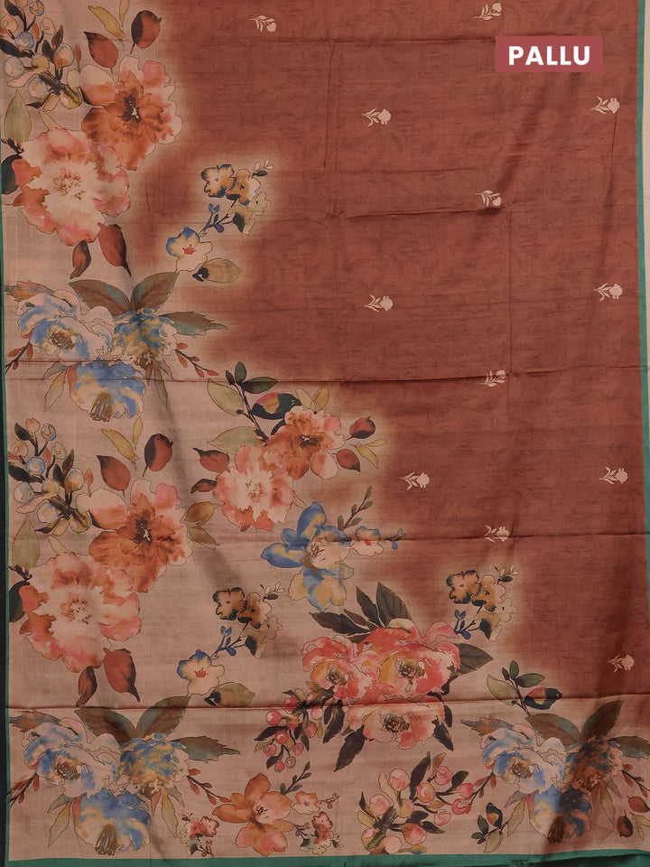 Brown & Green Printed Silk - Floral Prints