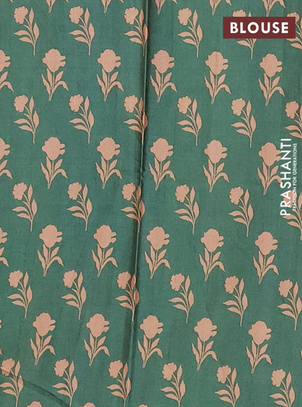 Brown & Green Printed Silk - Floral Prints
