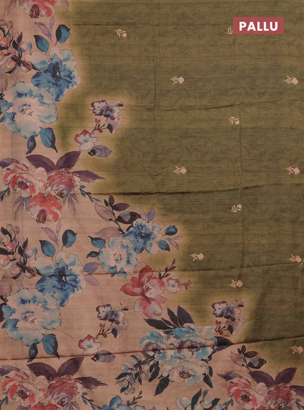 Green & Peacock Blue Printed Silk - Floral Prints