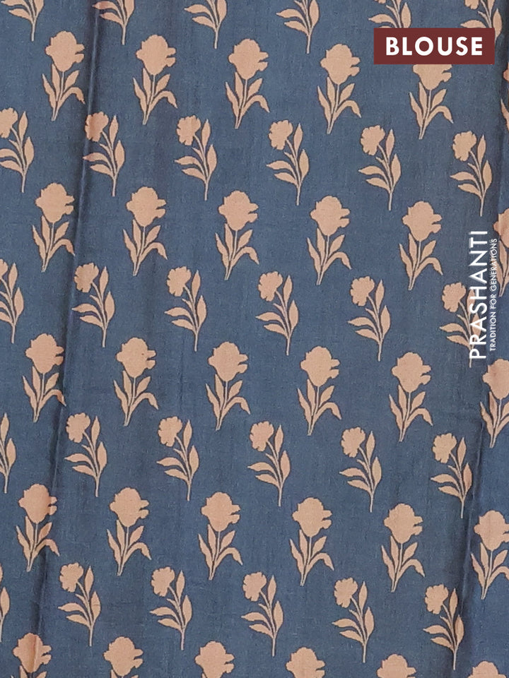 Green & Peacock Blue Printed Silk - Floral Prints