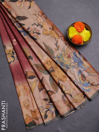Maroon & Olive Green Printed Silk - Floral Prints