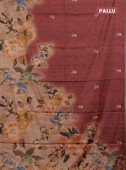 Maroon & Olive Green Printed Silk - Floral Prints