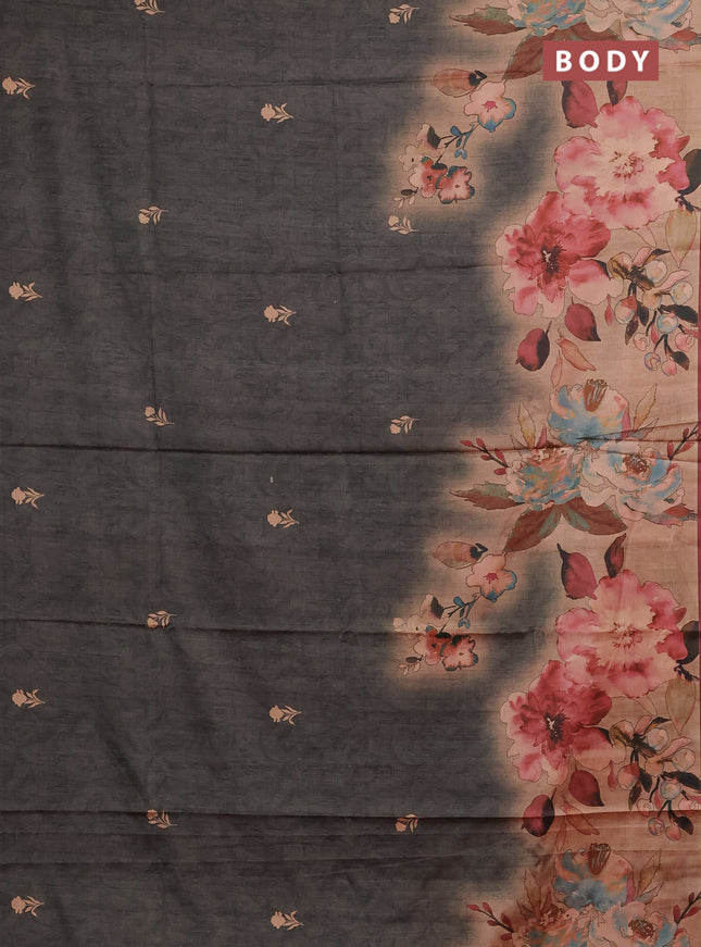 Grey & Pastel Maroon Printed Silk - Floral Prints