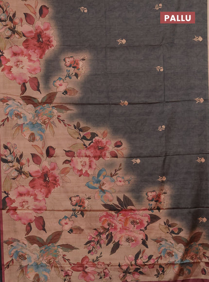 Grey & Pastel Maroon Printed Silk - Floral Prints