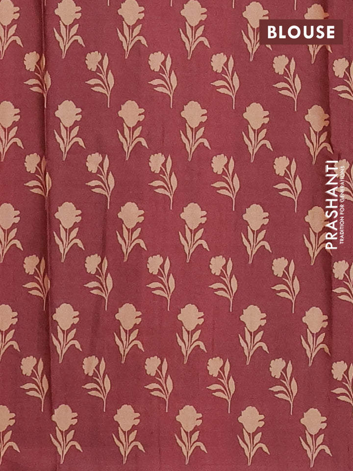 Grey & Pastel Maroon Printed Silk - Floral Prints