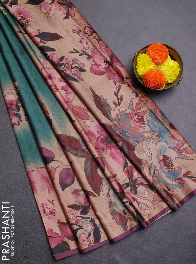 Green & Wine Printed Silk - Floral Prints