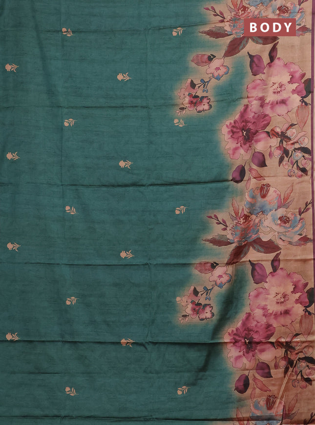 Green & Wine Printed Silk - Floral Prints