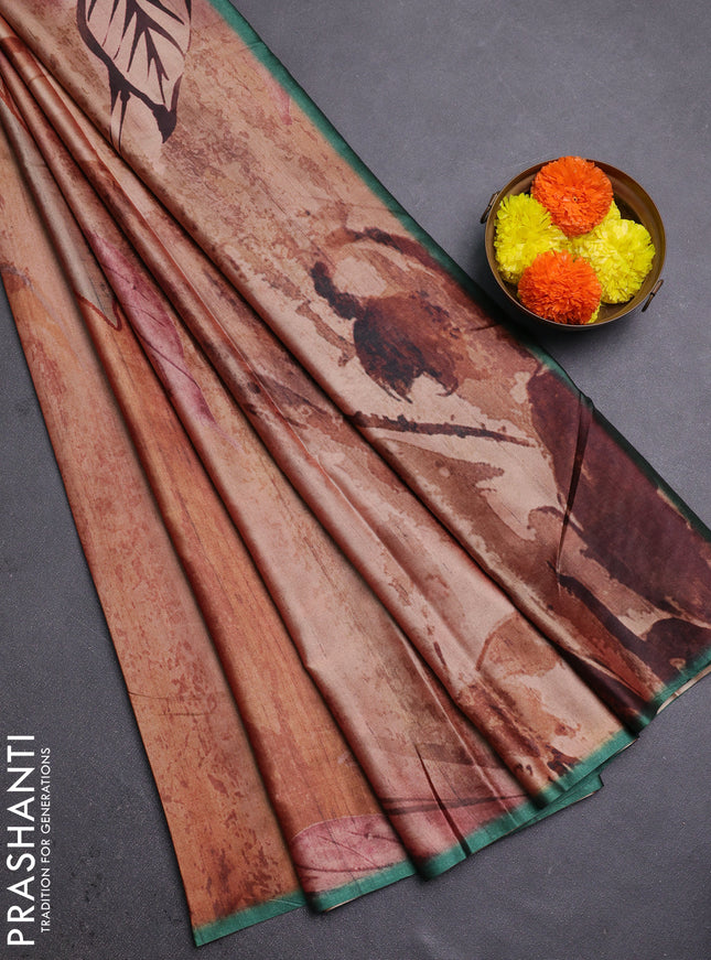 Peach & Green Printed Silk - Floral Prints
