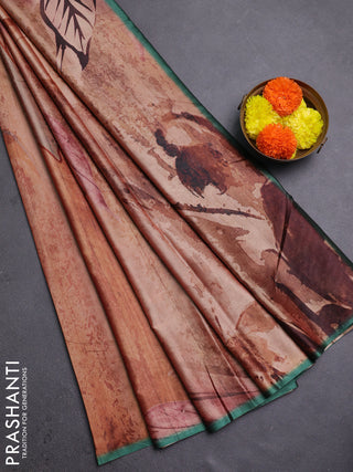 Peach & Green Printed Silk - Floral Prints