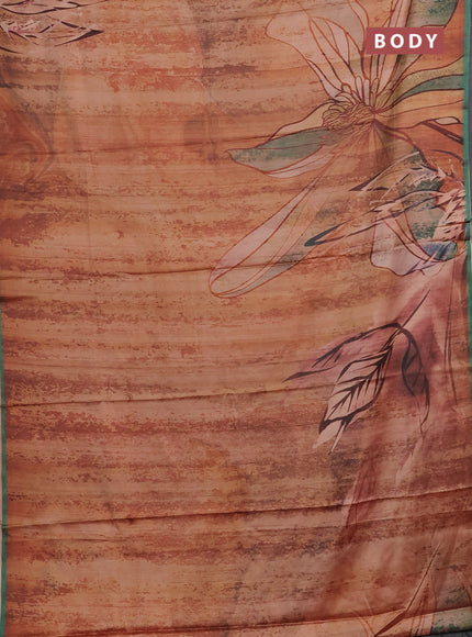 Peach & Green Printed Silk - Floral Prints