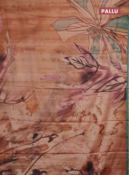 Peach & Green Printed Silk - Floral Prints