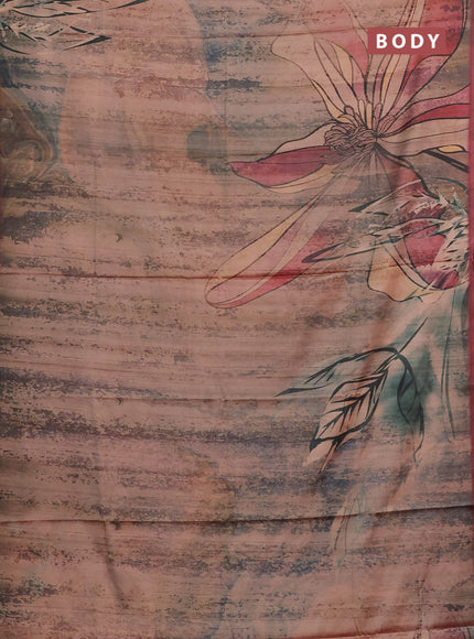 Peach & Maroon Printed Silk - Floral Prints