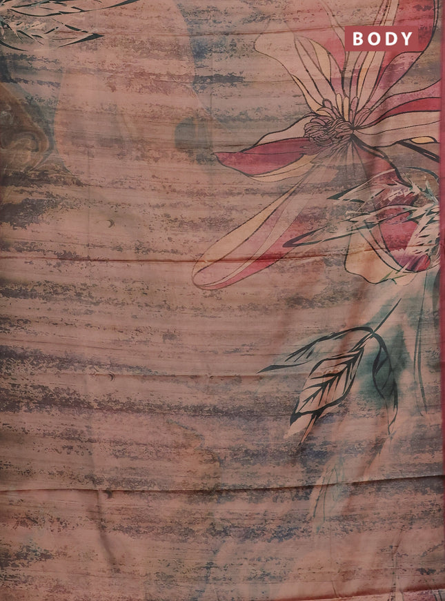 Peach & Maroon Printed Silk - Floral Prints