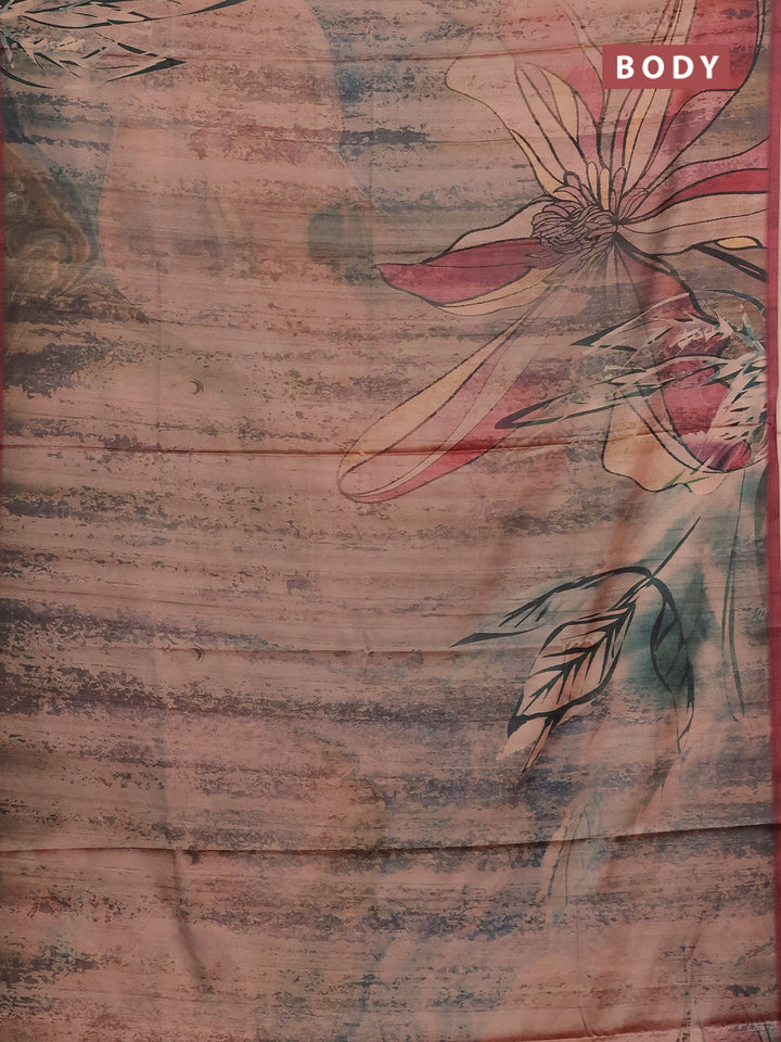 Peach & Maroon Printed Silk - Floral Prints