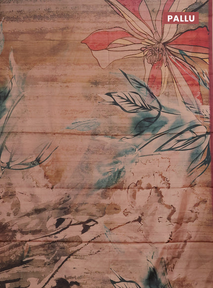Peach & Maroon Printed Silk - Floral Prints