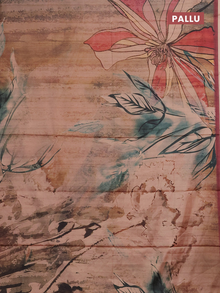 Peach & Maroon Printed Silk - Floral Prints