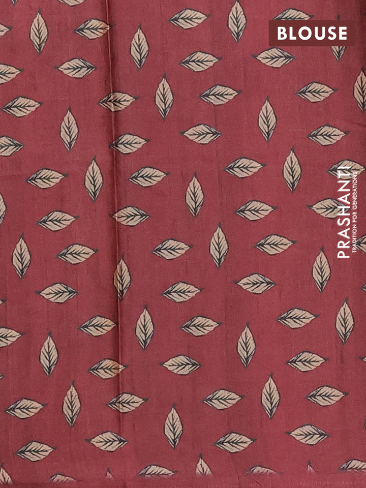 Peach & Maroon Printed Silk - Floral Prints