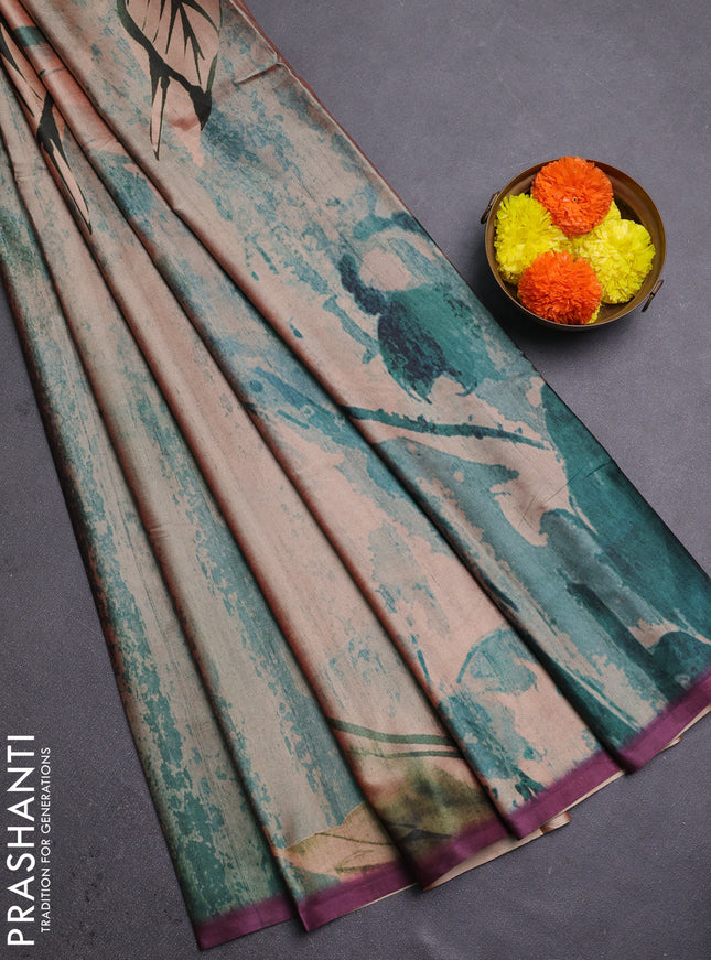 Green & Wine Printed Silk - Floral Prints