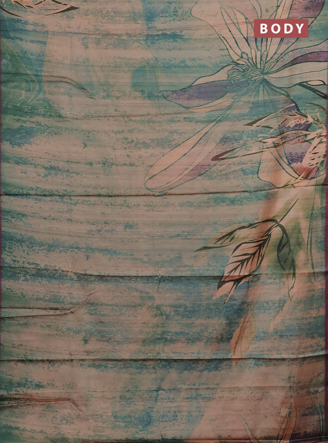 Green & Wine Printed Silk - Floral Prints