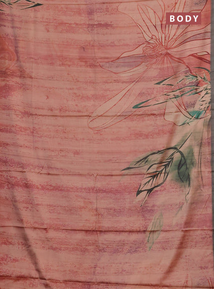 Peach & Olive Green Printed Silk - Floral Prints