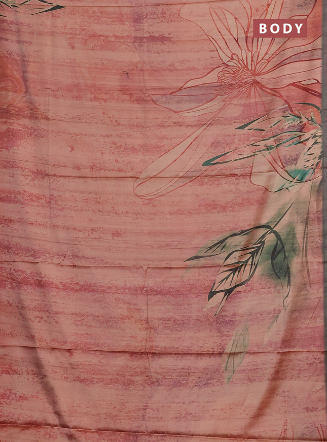 Peach & Olive Green Printed Silk - Floral Prints