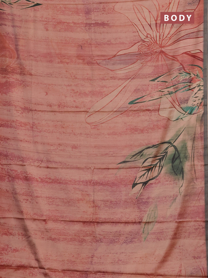 Peach & Olive Green Printed Silk - Floral Prints
