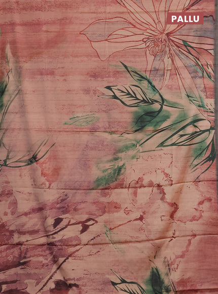 Peach & Olive Green Printed Silk - Floral Prints