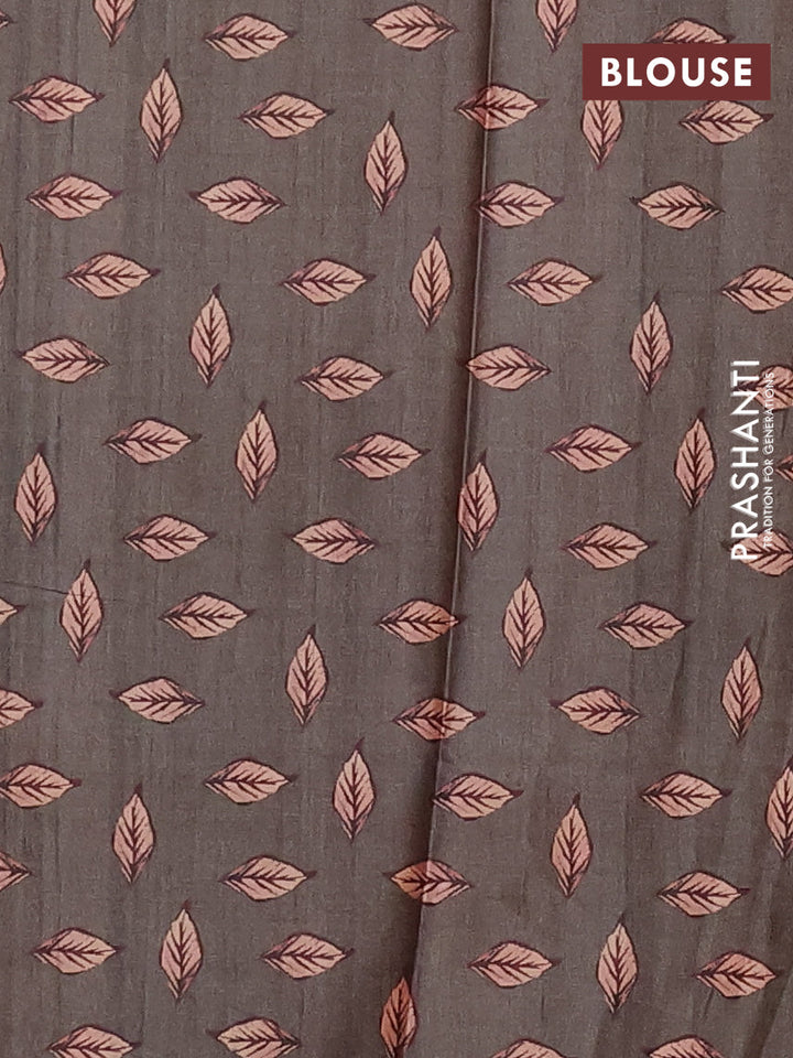 Peach & Olive Green Printed Silk - Floral Prints