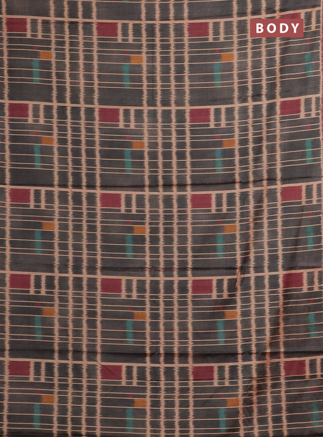 Grey & Maroon Printed Silk - Ikat Prints