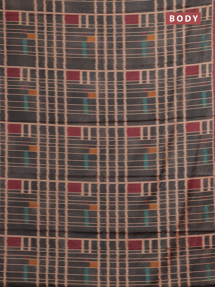 Grey & Maroon Printed Silk - Ikat Prints